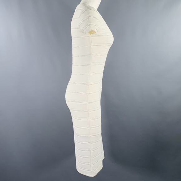 DSQUARED2 Size M White Rayon Polyamide Textured Short Sleeve Dress - Picture 3 of 15